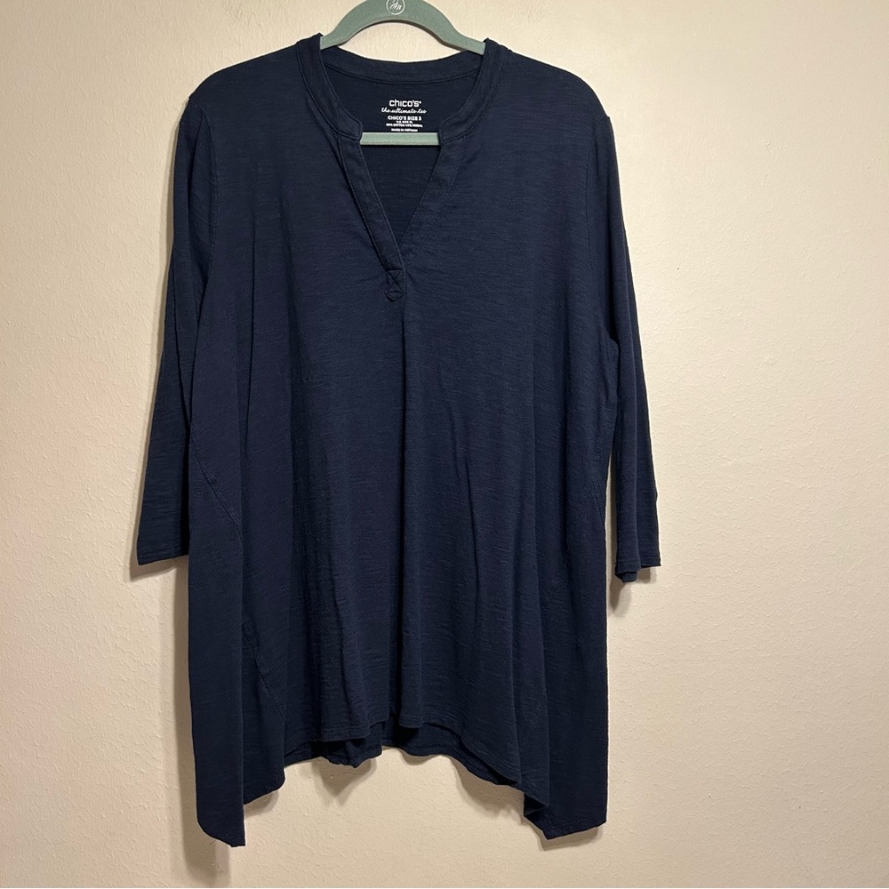 Chico's The Ultimate Tee Navy Women's V- Neck 3/4 Sleeve‎ TopSize XL